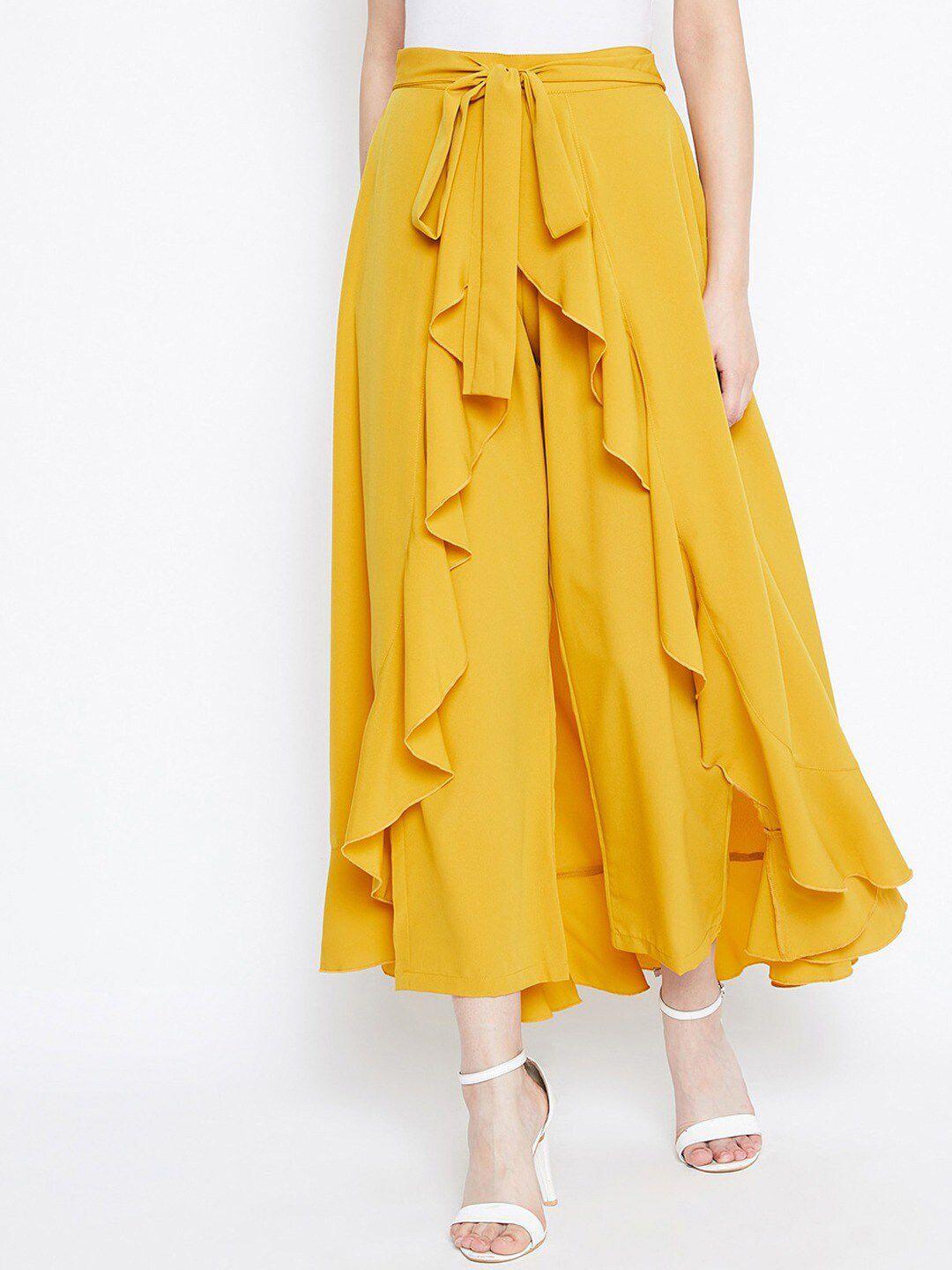 berrylush women yellow solid flared maxi length skirt