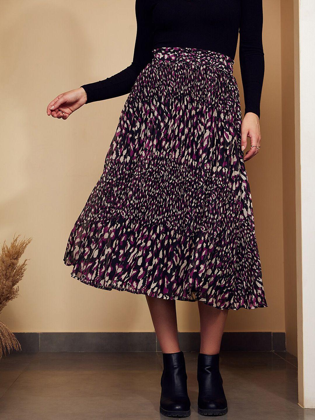 berrylush animal printed chiffon pleated midi skirt
