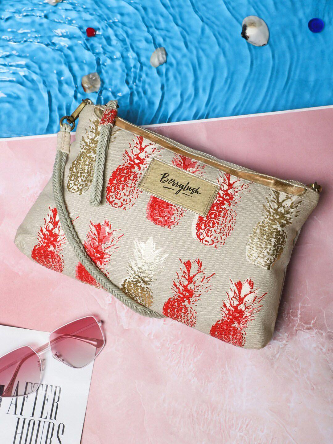 berrylush beige & red abstract printed shopper sling bag