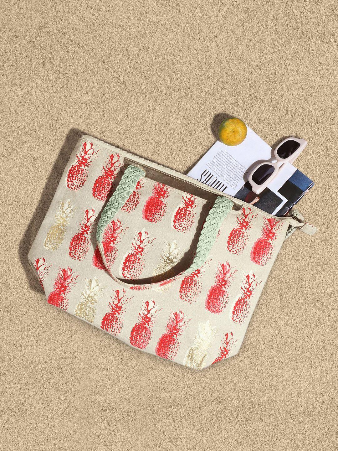 berrylush beige & red printed bowling tote bag