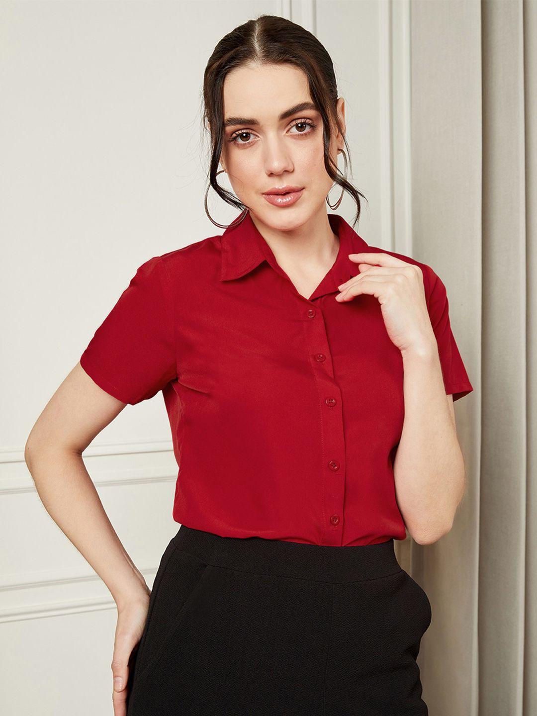 berrylush bizwear women red opaque casual shirt