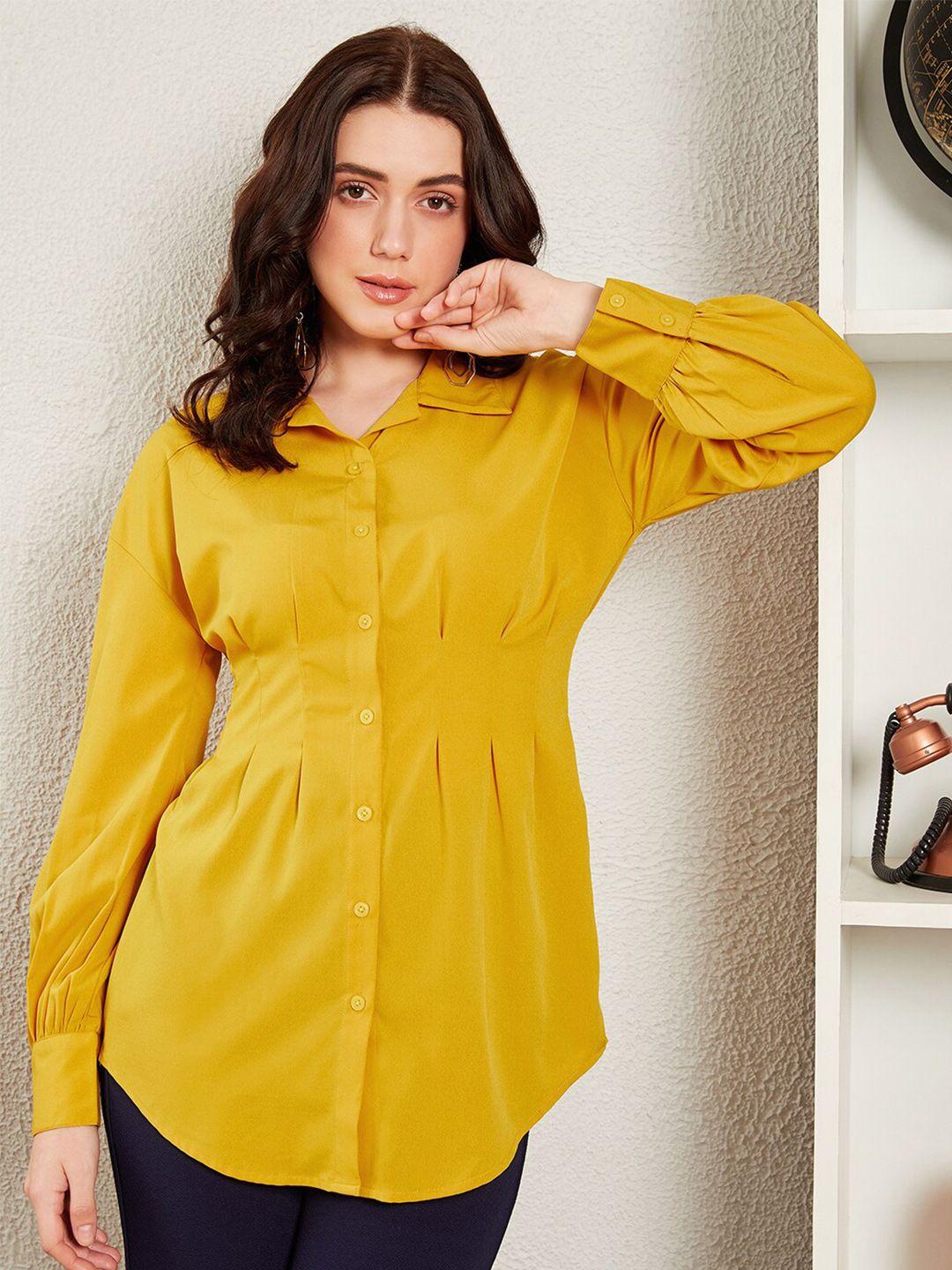 berrylush bizwear women yellow opaque casual shirt