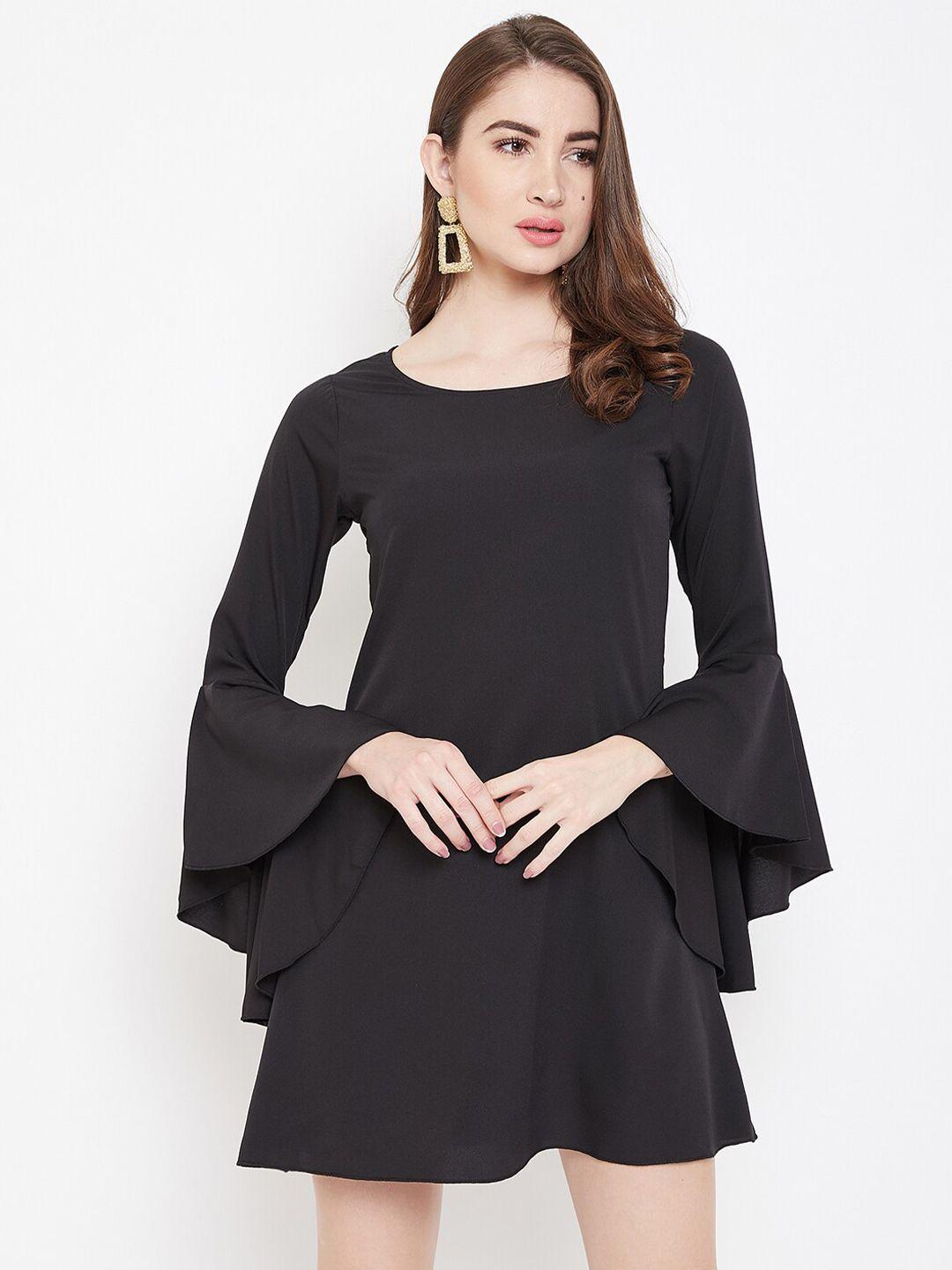 berrylush black crepe a-line mini dress