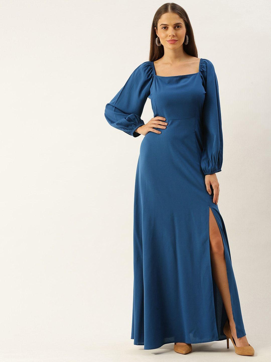 berrylush blue maxi dress with high slit detail
