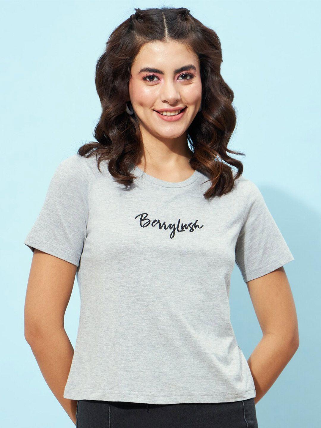 berrylush brand logo printed casual t-shirt