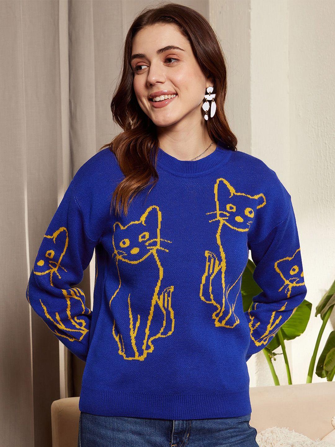 berrylush cat printed acrylic pullover sweater