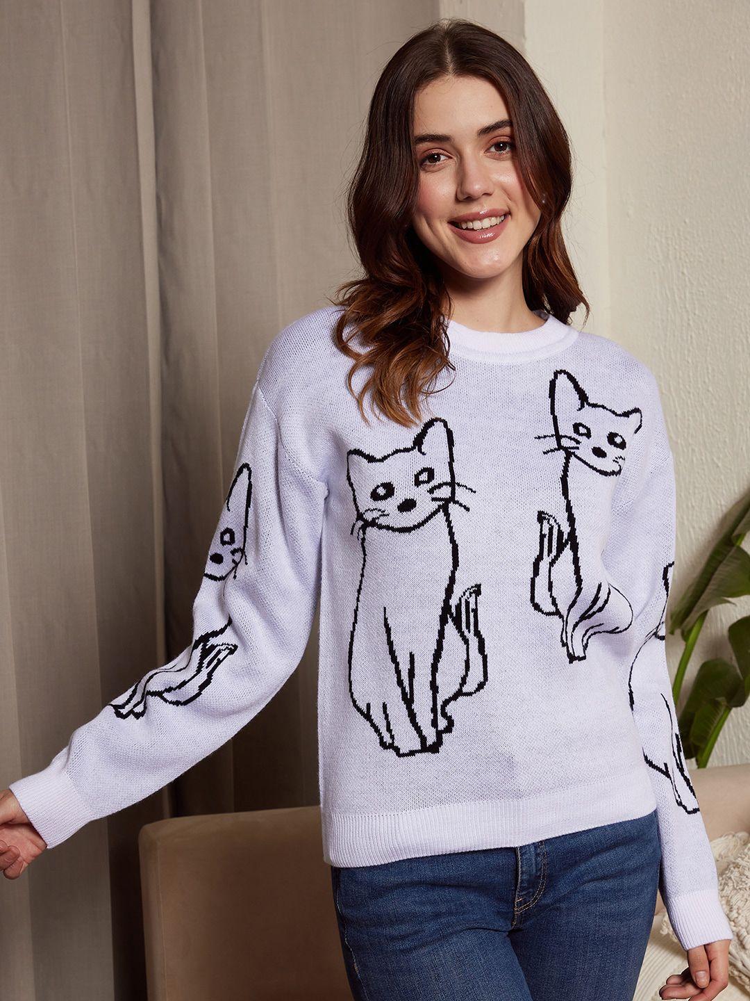 berrylush cat printed acrylic pullover sweater