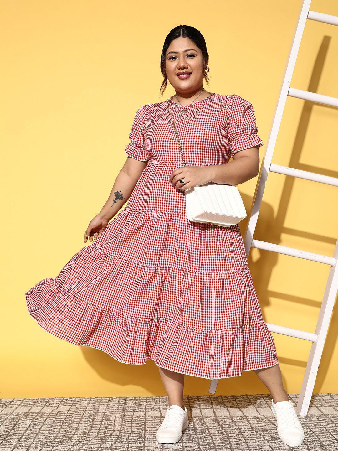 berrylush curve checked crepe a-line midi dress