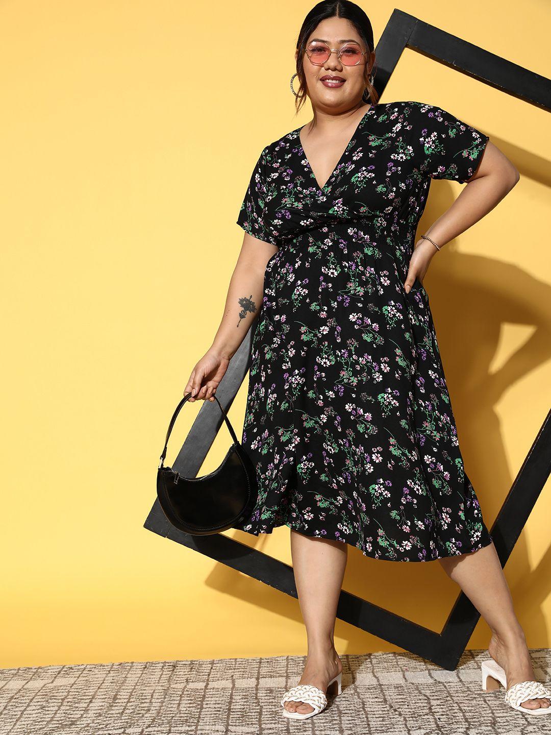 berrylush curve floral crepe midi dress