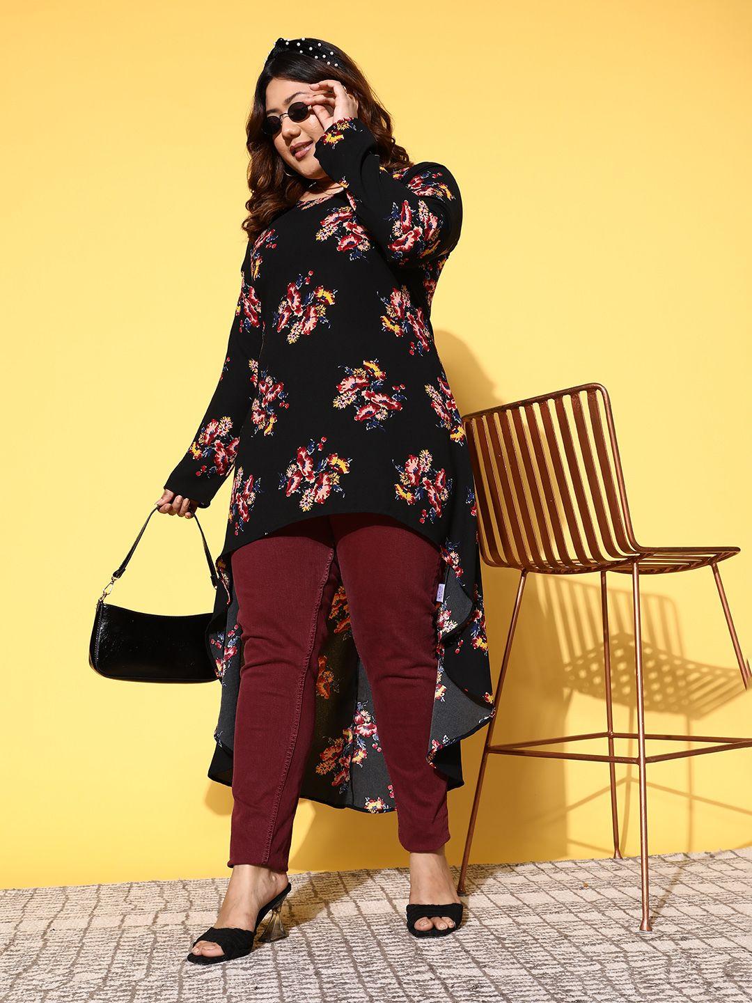 berrylush curve floral print high-low longline top