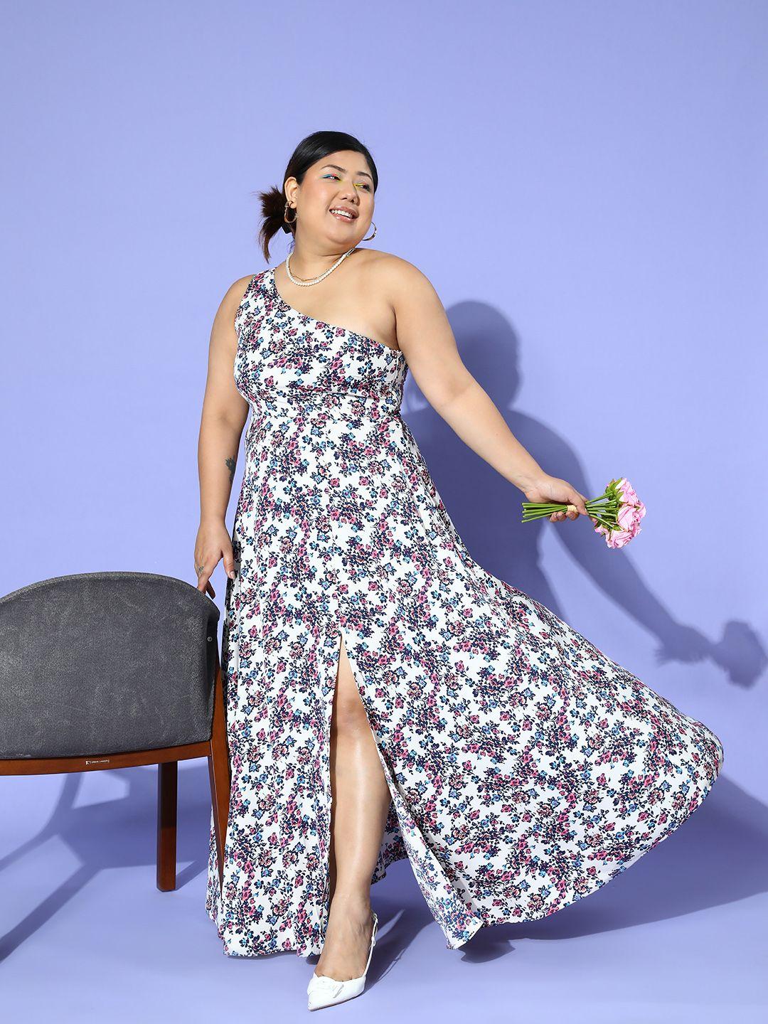 berrylush curve floral print one shoulder crepe maxi dress