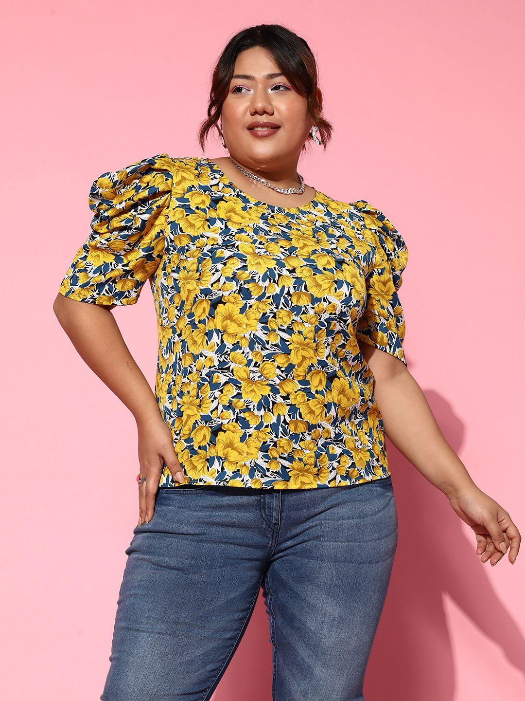 berrylush curve floral printed top