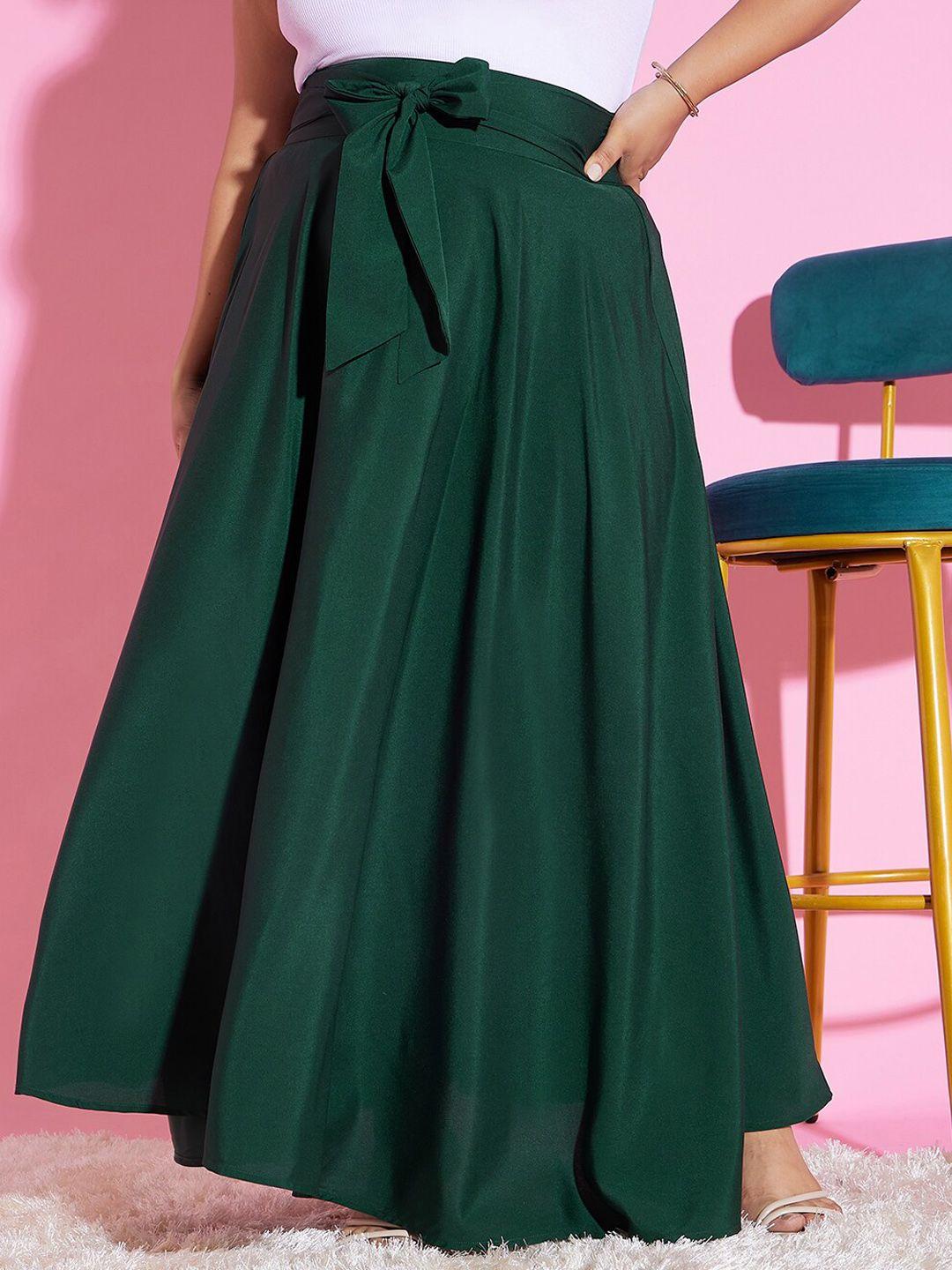 berrylush curve green plus size flared high-rise a-line maxi skirt