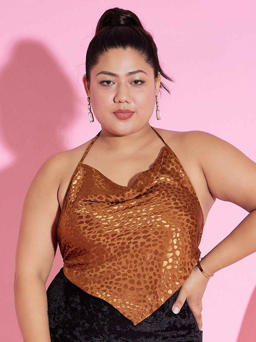 berrylush curve plus size brown animal printed styled back top