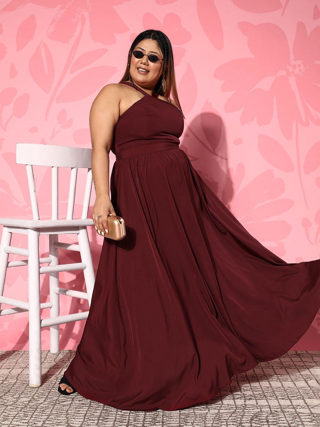 berrylush curve plus size halter neck crepe maxi dress