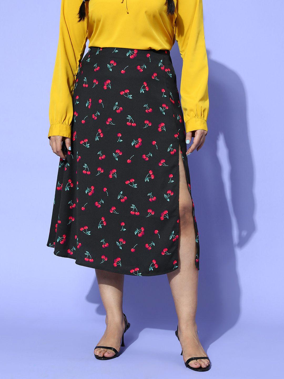 berrylush curve plus size printed side slit a-line midi skirt