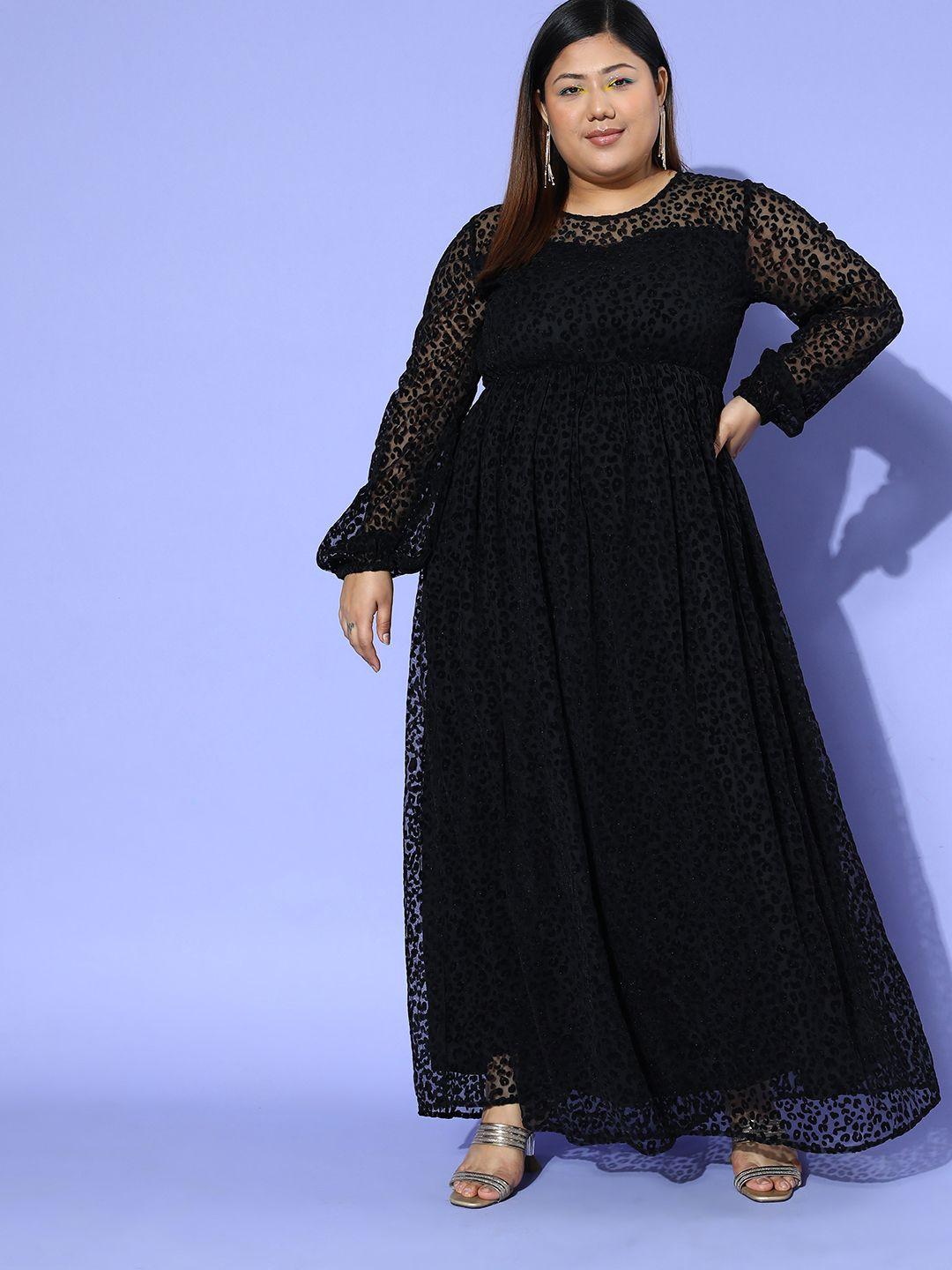 berrylush curve plus size puff sleeve velvet a-line maxi dress