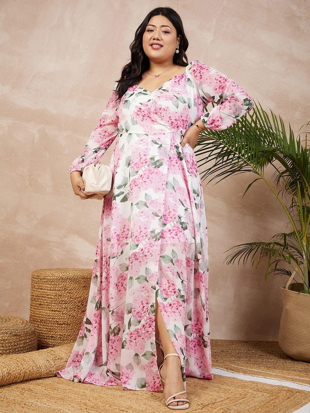 berrylush curve plus size white floral printed georgette wrap maxi dress