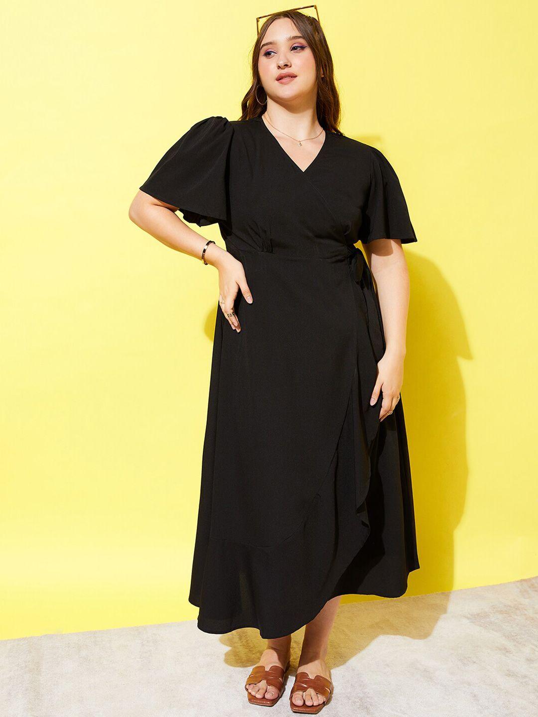 berrylush curve v-neck flared sleeves wrap dress