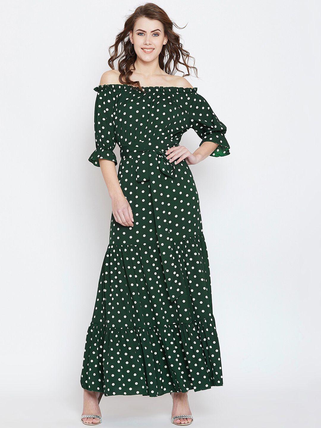 berrylush green off-shoulder crepe maxi dress