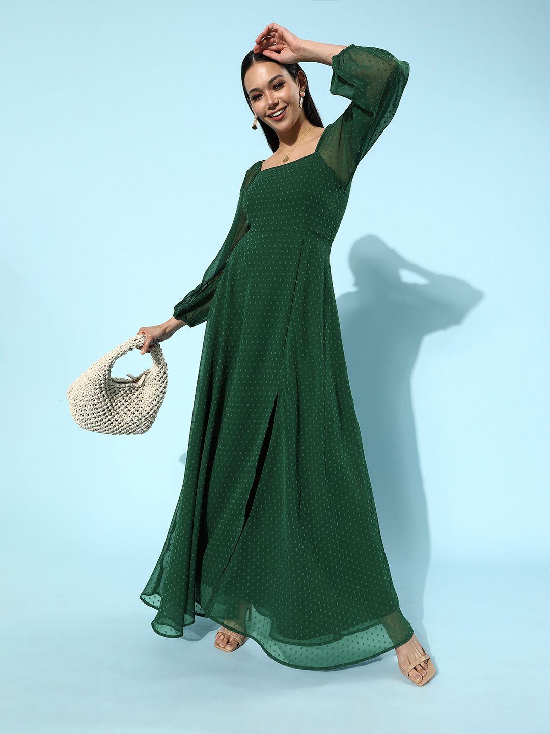 berrylush green self-design maxi dress