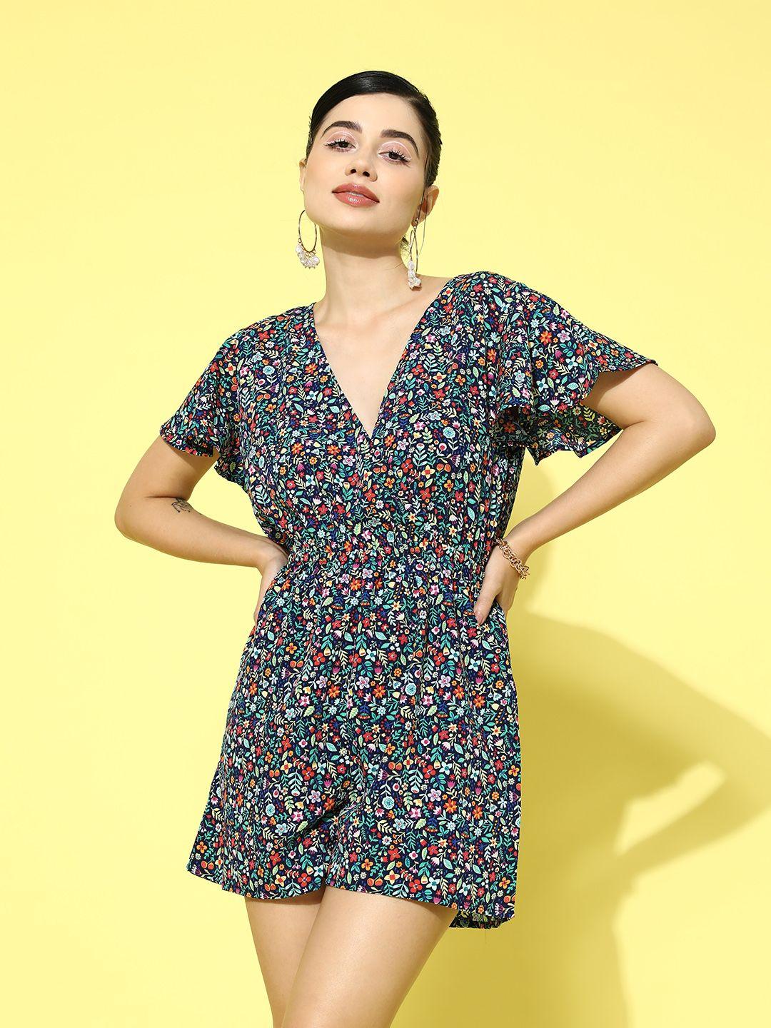 berrylush multicoloured floral printed playsuit