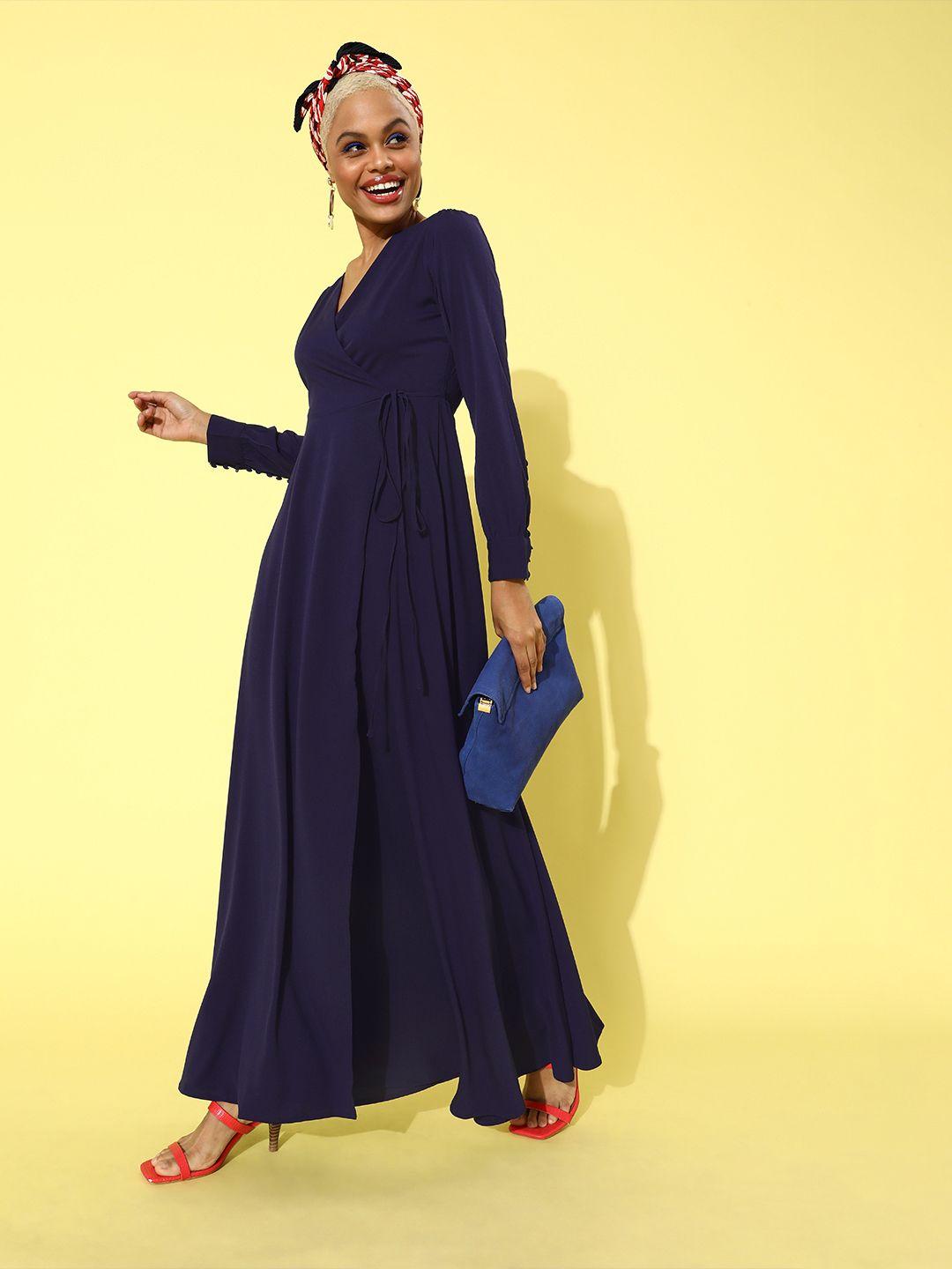 berrylush navy blue crepe maxi dress