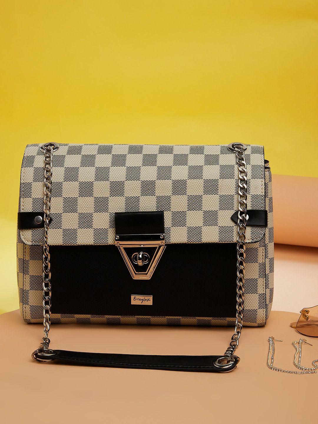 berrylush off white checked structured sling bag