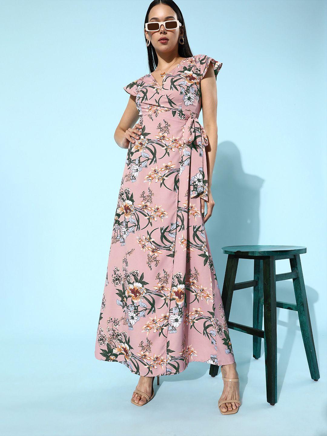 berrylush pink floral print wrap style maxi dress