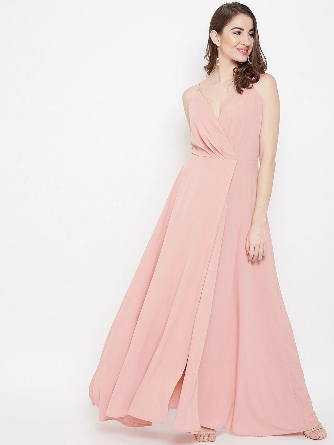 berrylush pink front slit maxi dress