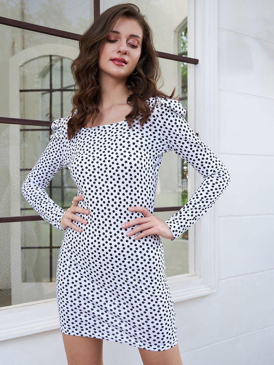 berrylush polka dots printed puff sleeves pure cotton sheath mini dress