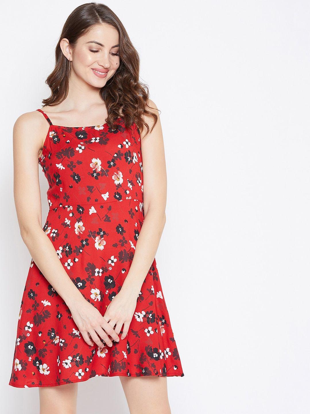 berrylush red floral crepe a-line dress