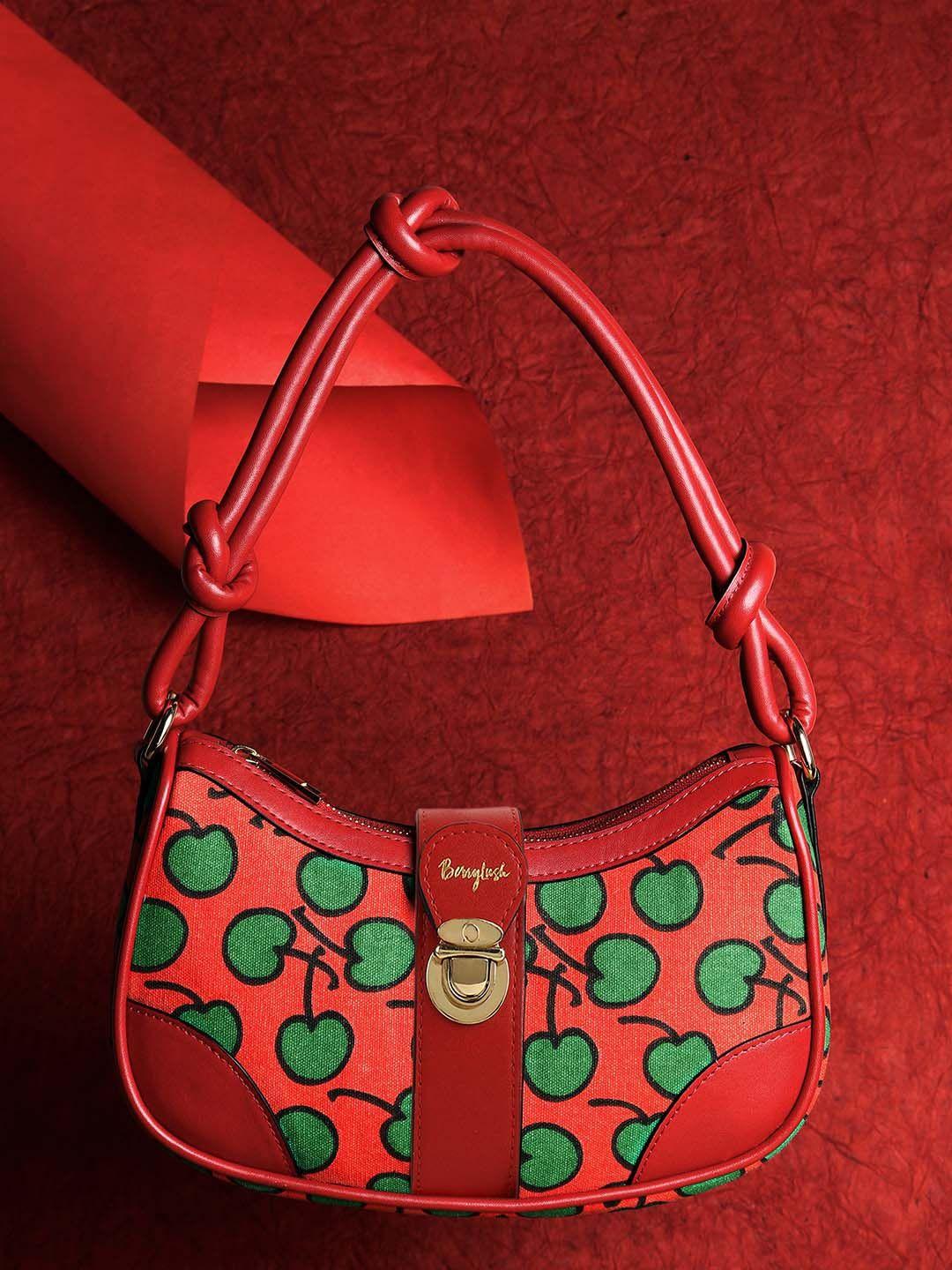 berrylush red graphic printed pu structured shoulder bag