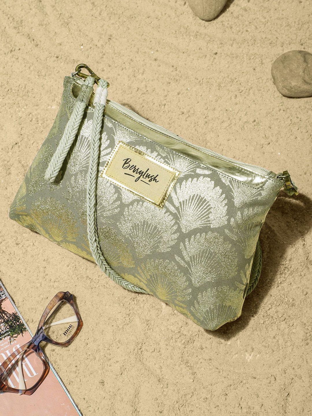 berrylush sea green & gold ethnic motif printed sling bag