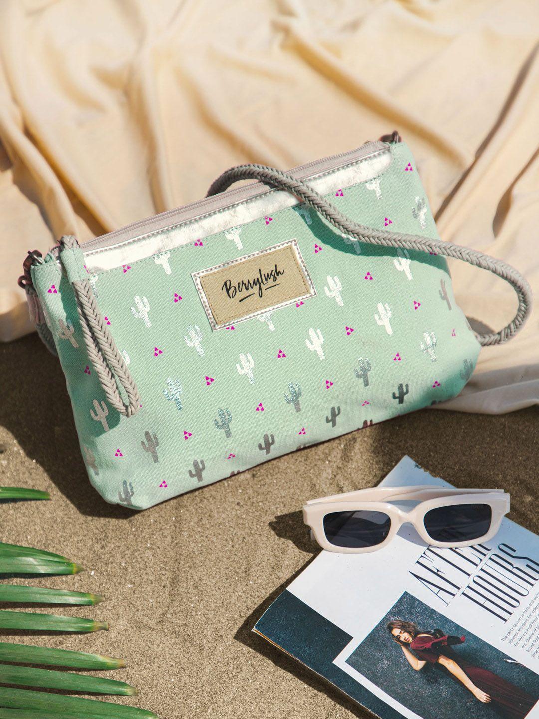 berrylush sea green & sliver printed swagger sling bag