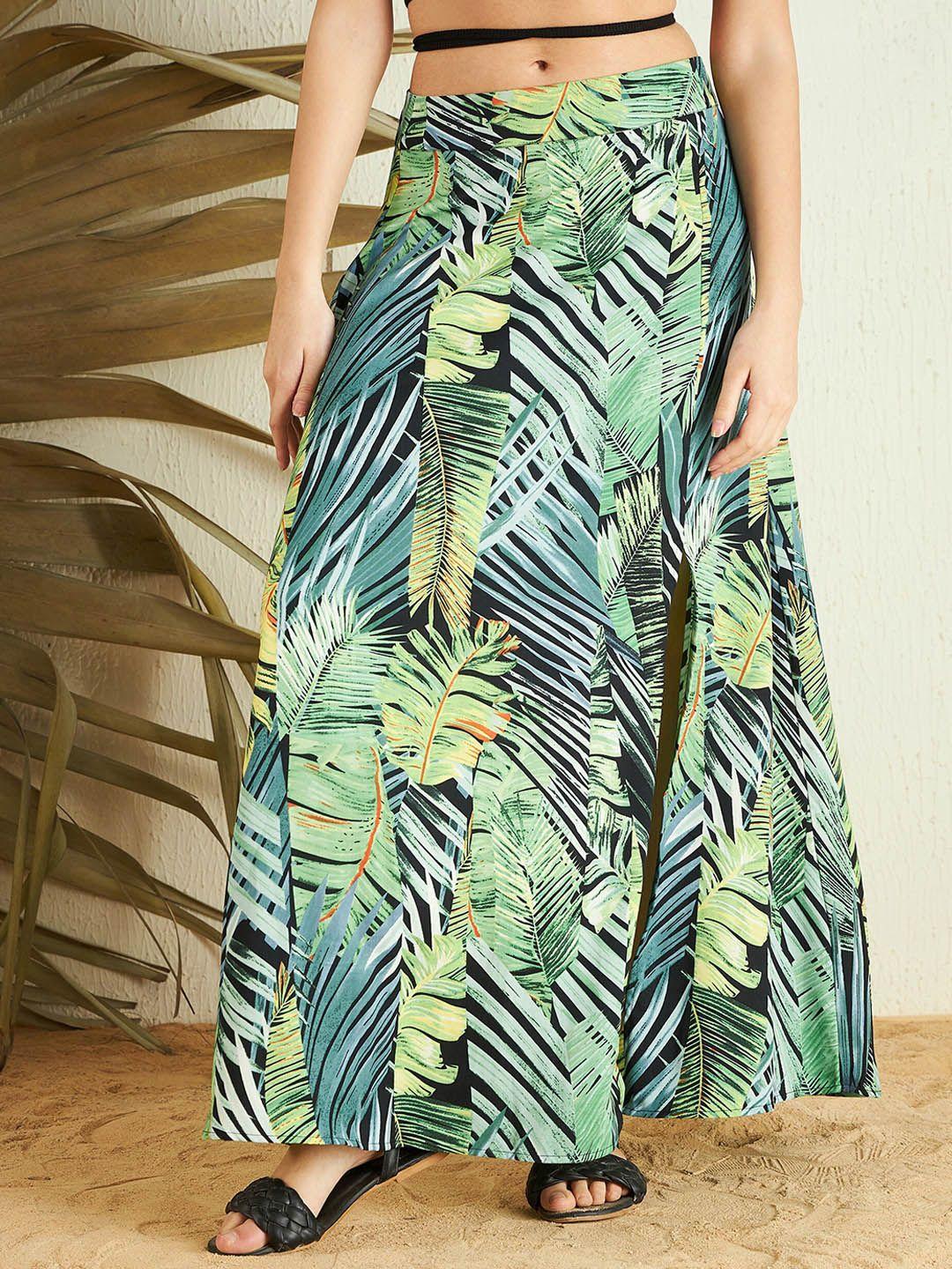 berrylush tropical printed high rise a-line side slit maxi skirt