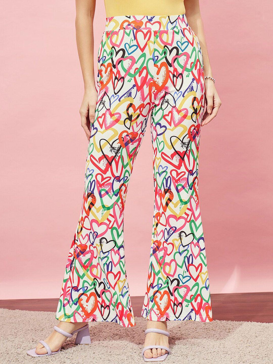 berrylush white women high-rise printed relaxed straight leg parallel trousers