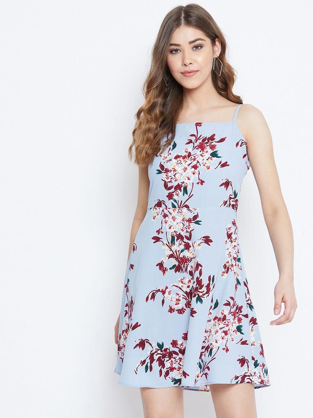 berrylush women blue printed a-line dress