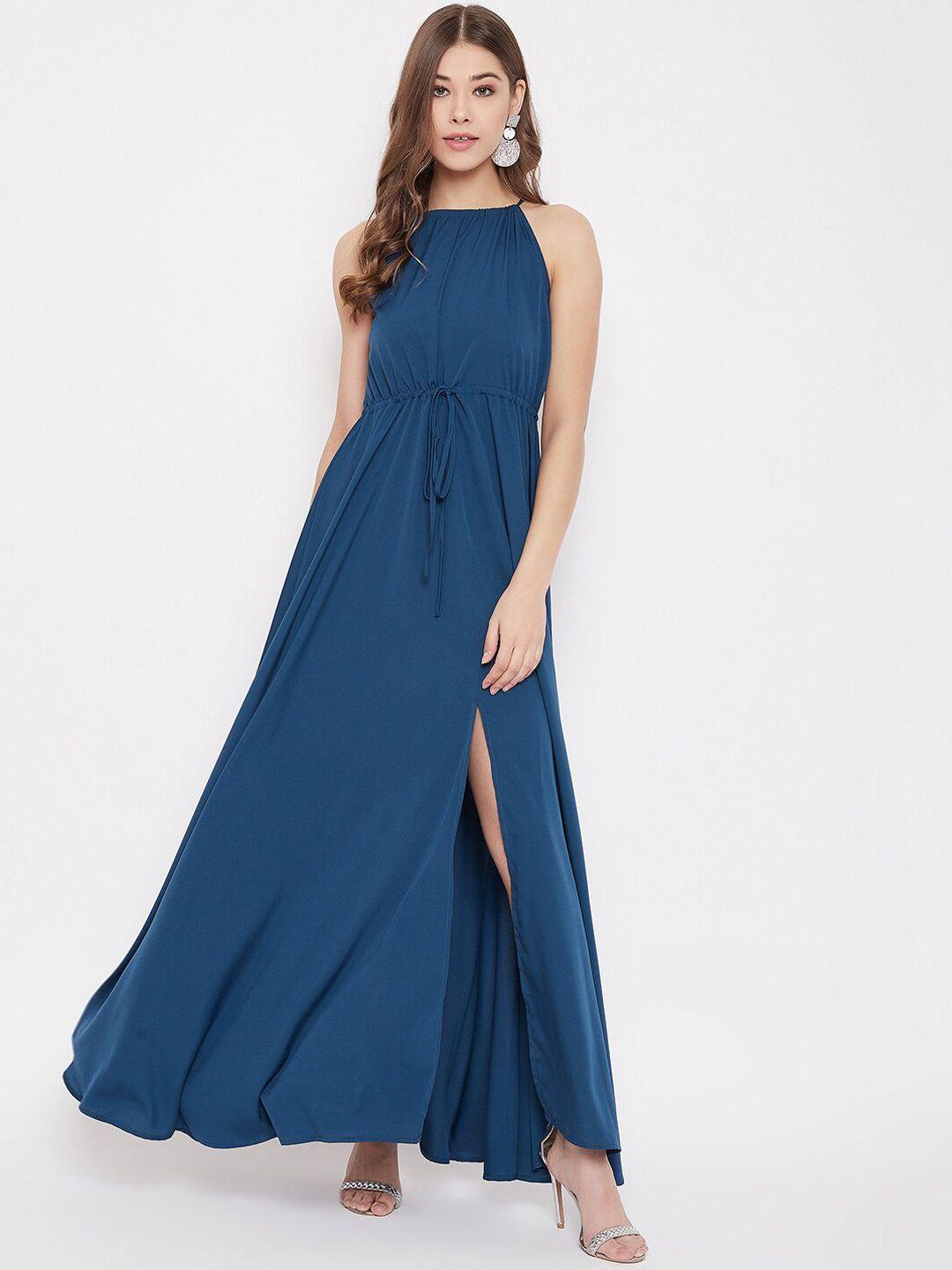 berrylush women blue solid maxi dress