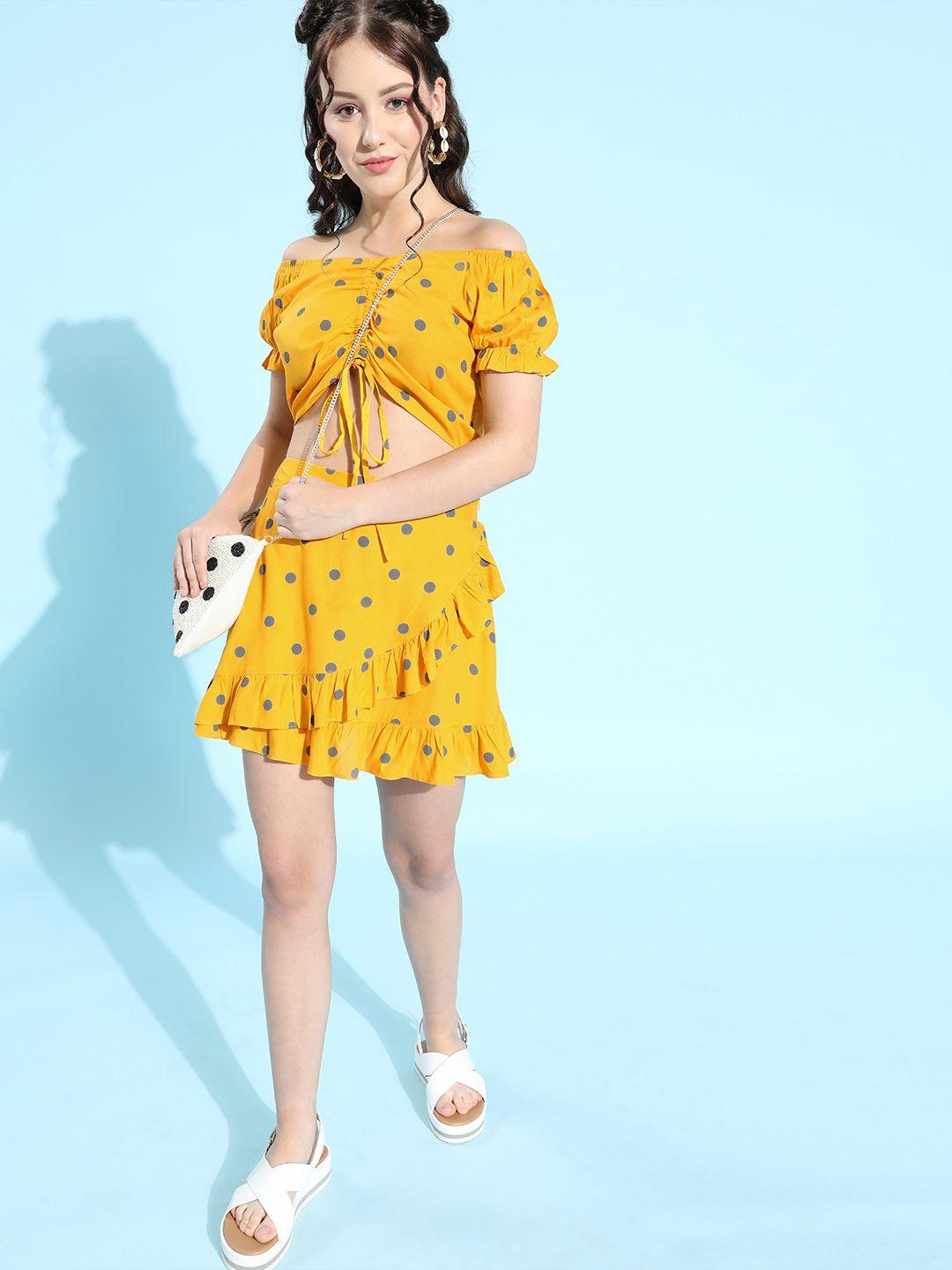 berrylush women bright yellow polka dots dress