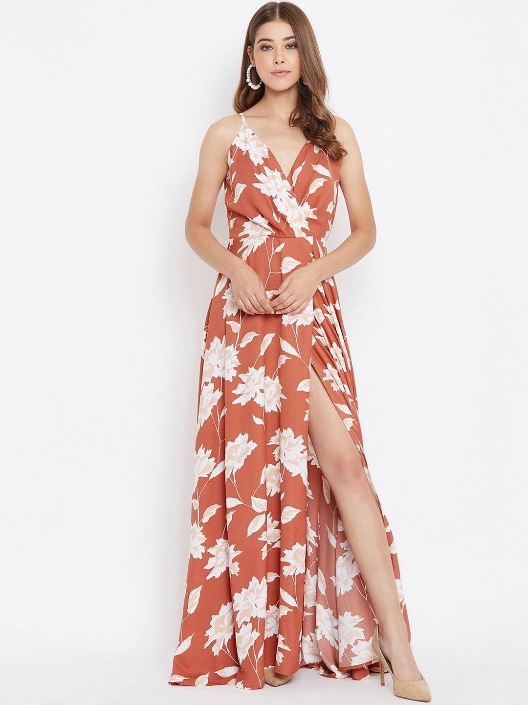 berrylush women brown printed maxi dress