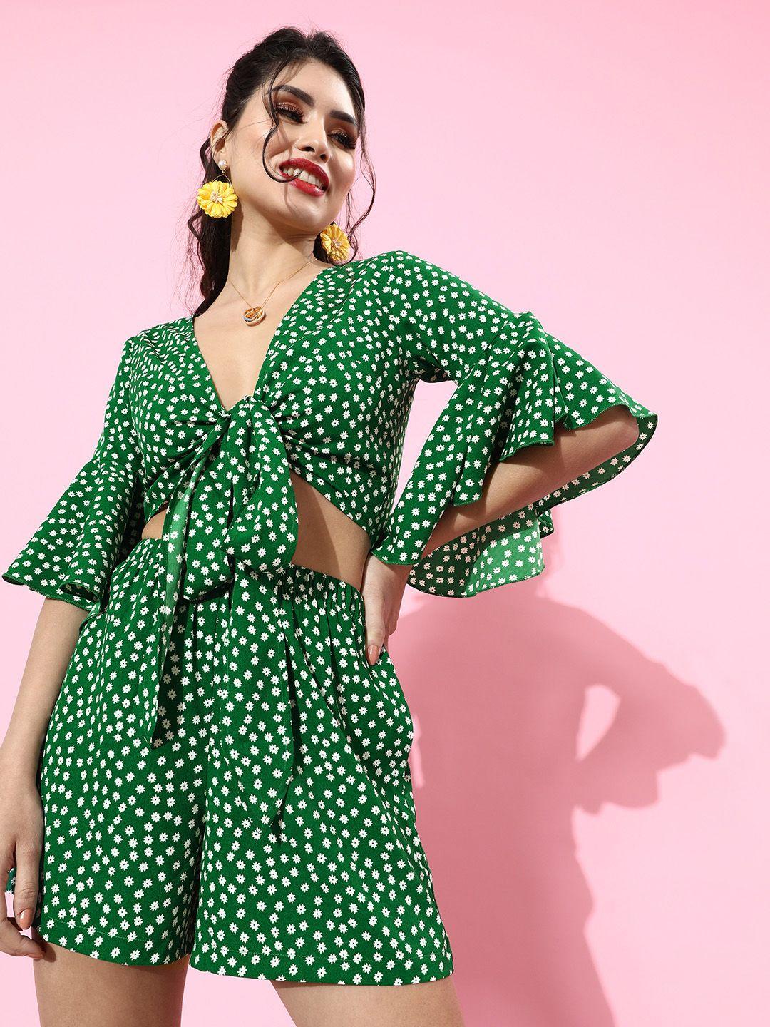 berrylush women gorgeous green polka-dotted jumpsuit