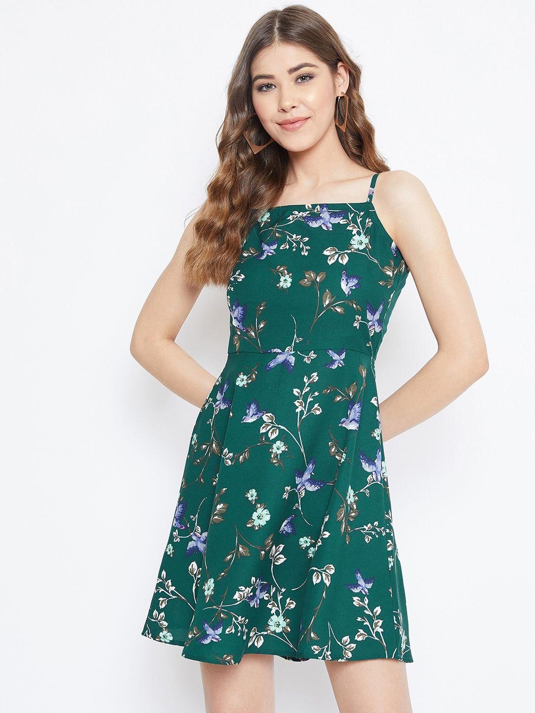 berrylush women green floral print fit and flare dress