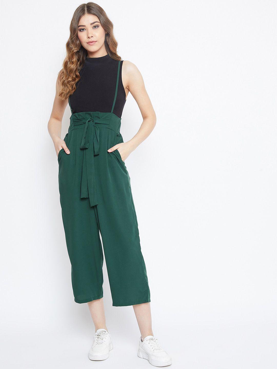 berrylush women green solid basic jumpsuit