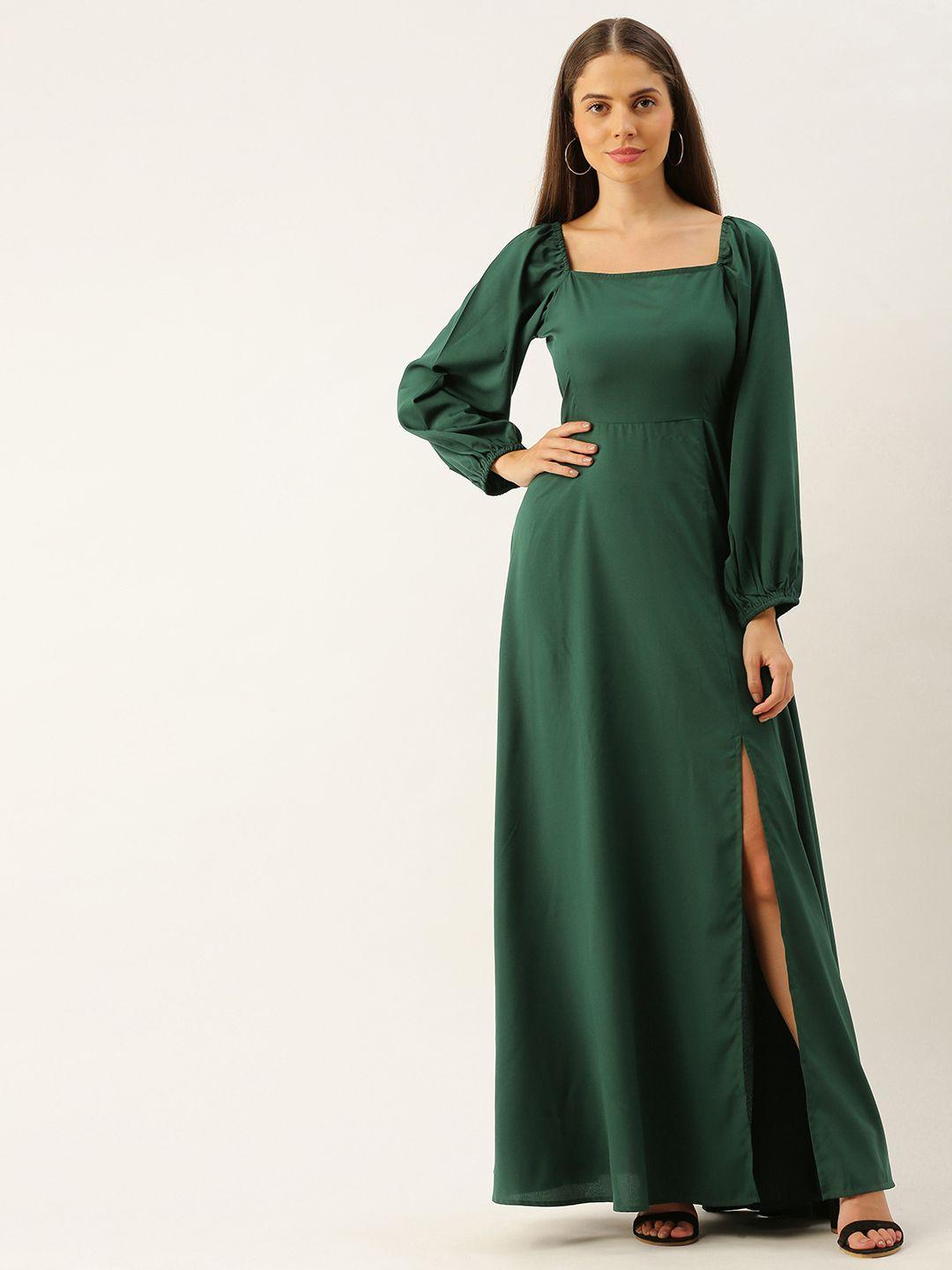 berrylush women green solid high slit maxi dress