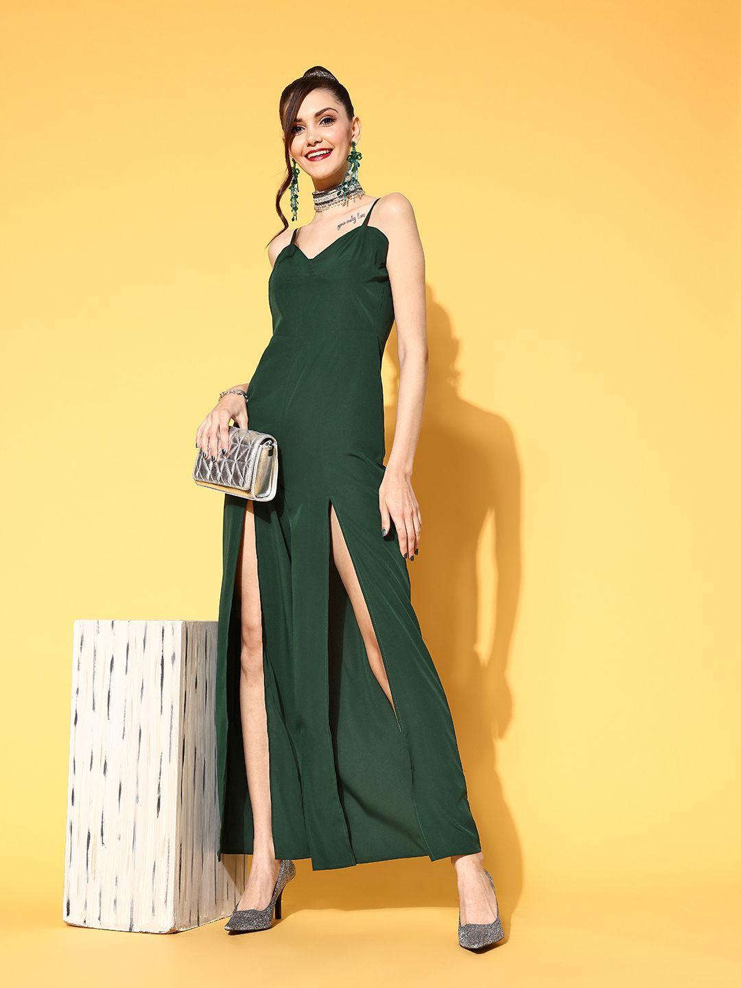 berrylush women green solid noughties spaghetti jumpsuit