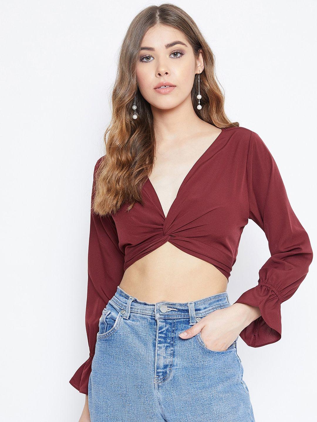 berrylush women maroon solid fitted top