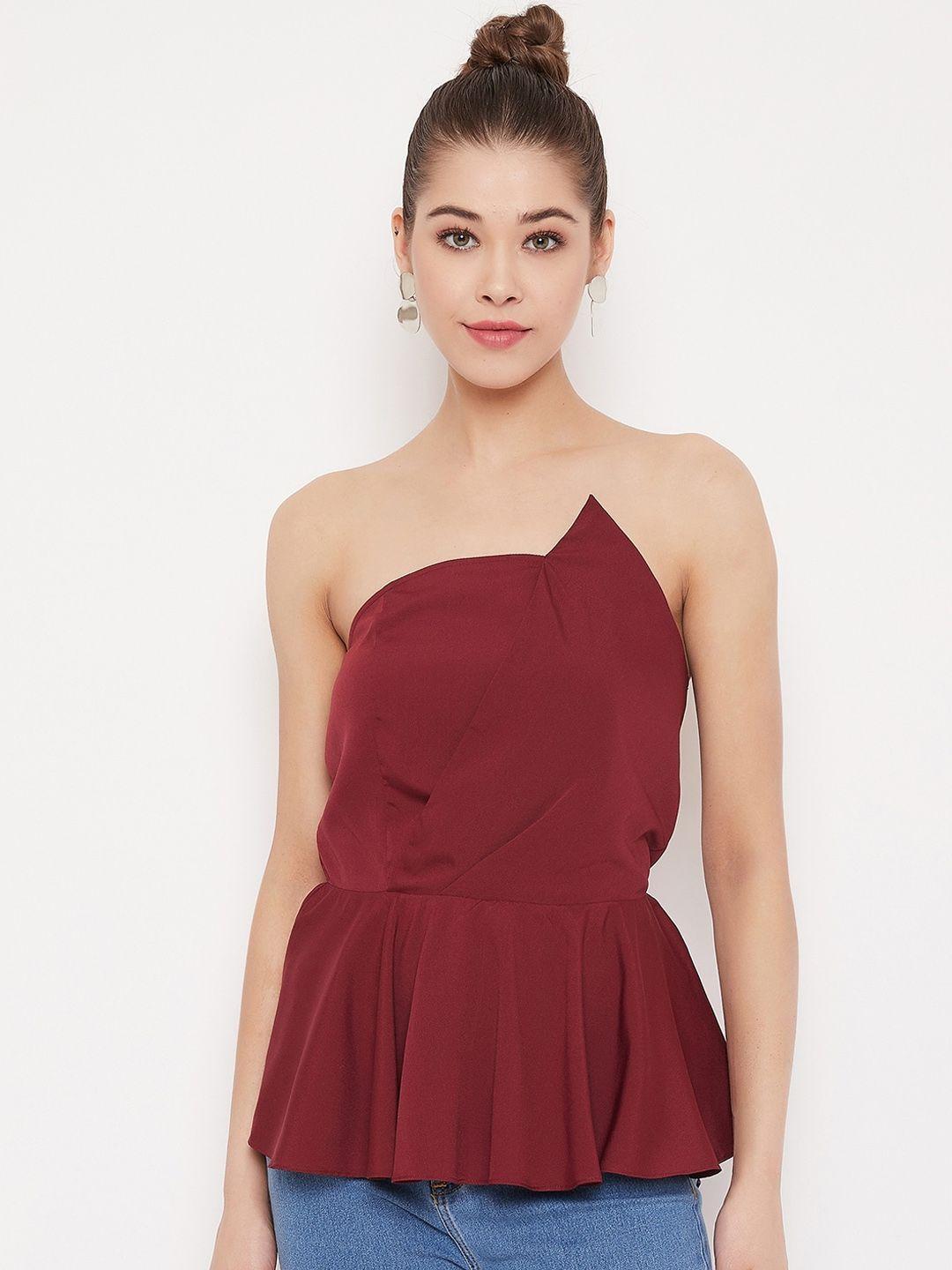 berrylush women maroon solid peplum top