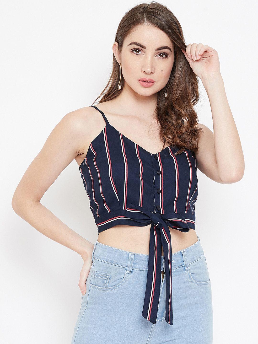 berrylush women navy blue candy striped crop top