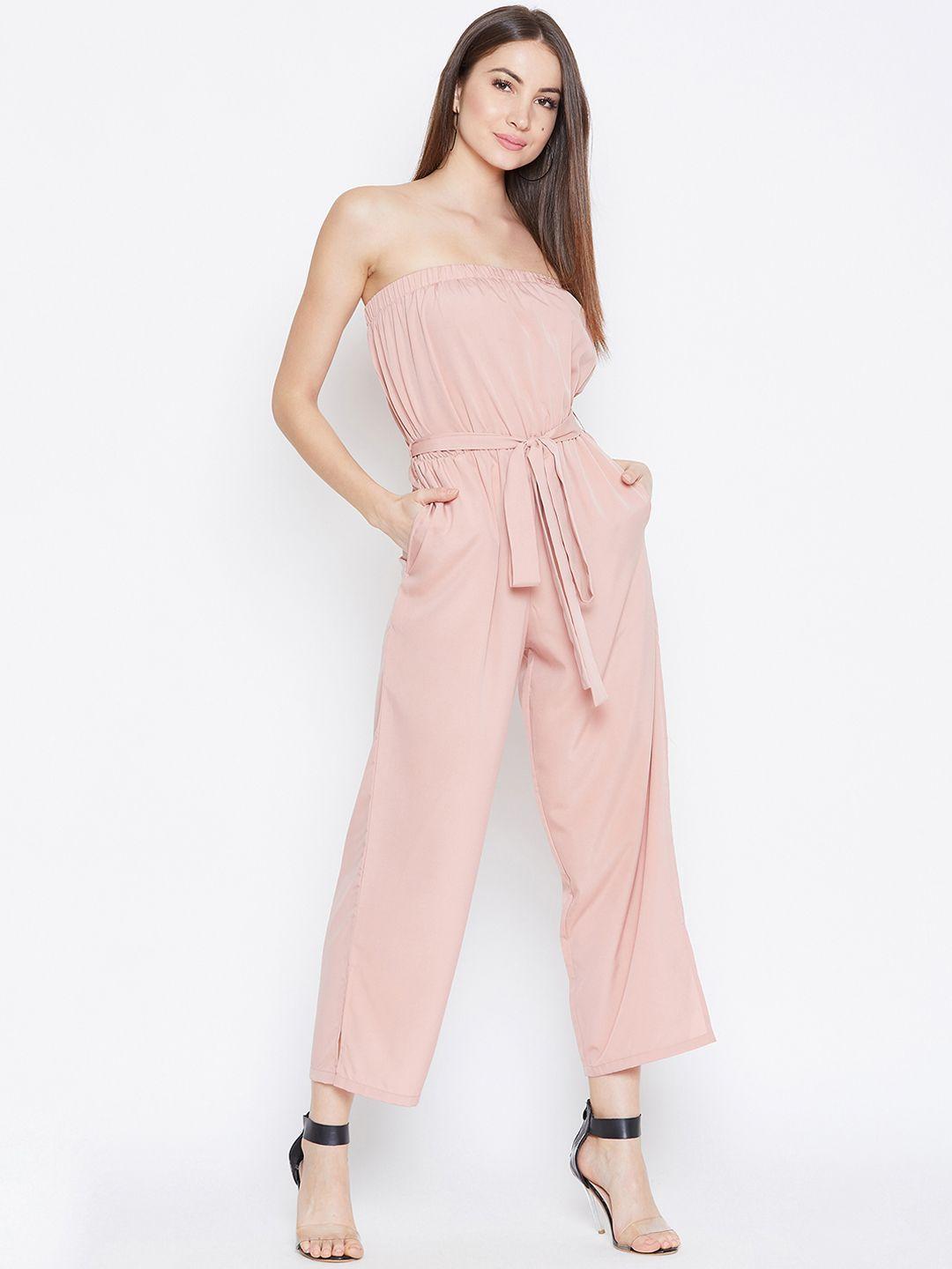 berrylush women peach-coloured solid basic jumpsuit